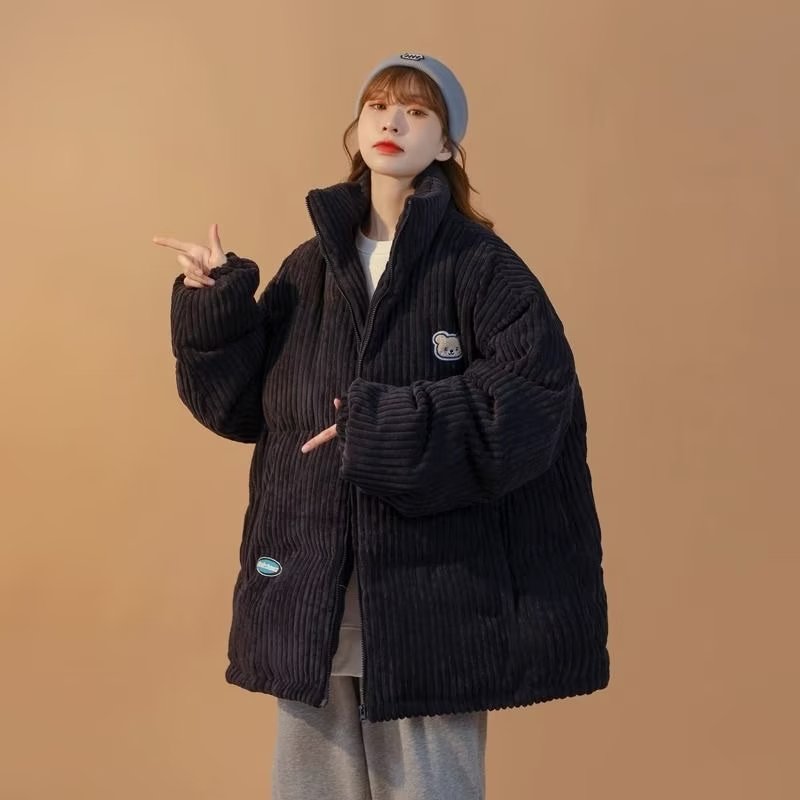 Corduroy cotton coat for women in winter thickened Japanese style cute coat design niche trendy ins Hong Kong style loose cotton coat