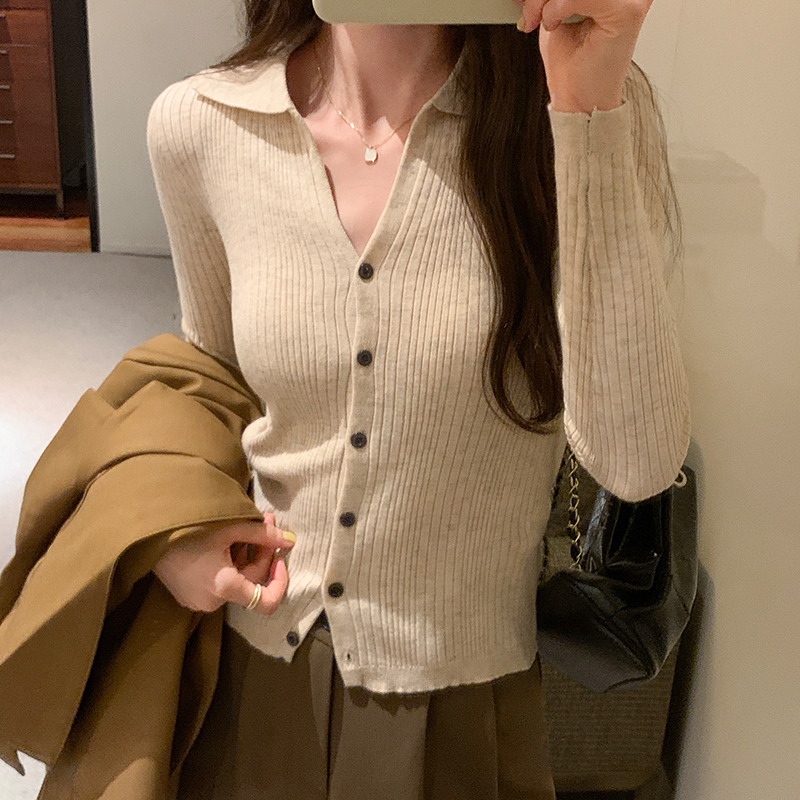 實拍圖針織衫女秋季2023新款開衫毛衣外套修身顯瘦百搭長袖上衣