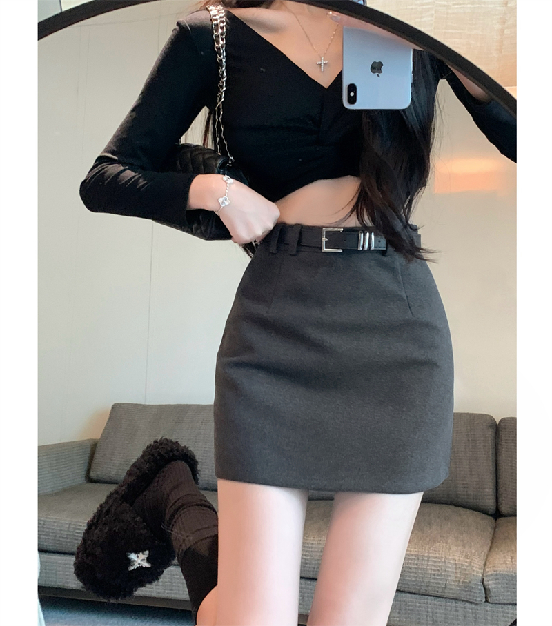 實拍~毛呢a字半身裙女2023秋冬高腰包臀裙直筒遮跨呢子短裙