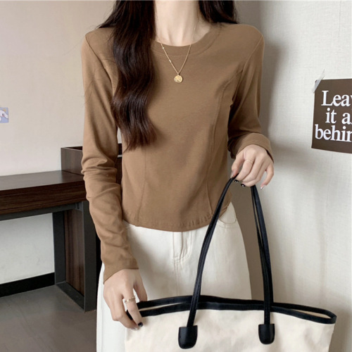 Pure lust style herringbone line long-sleeved T-shirt women's tops spring autumn winter slimming personality niche inner layering shirt