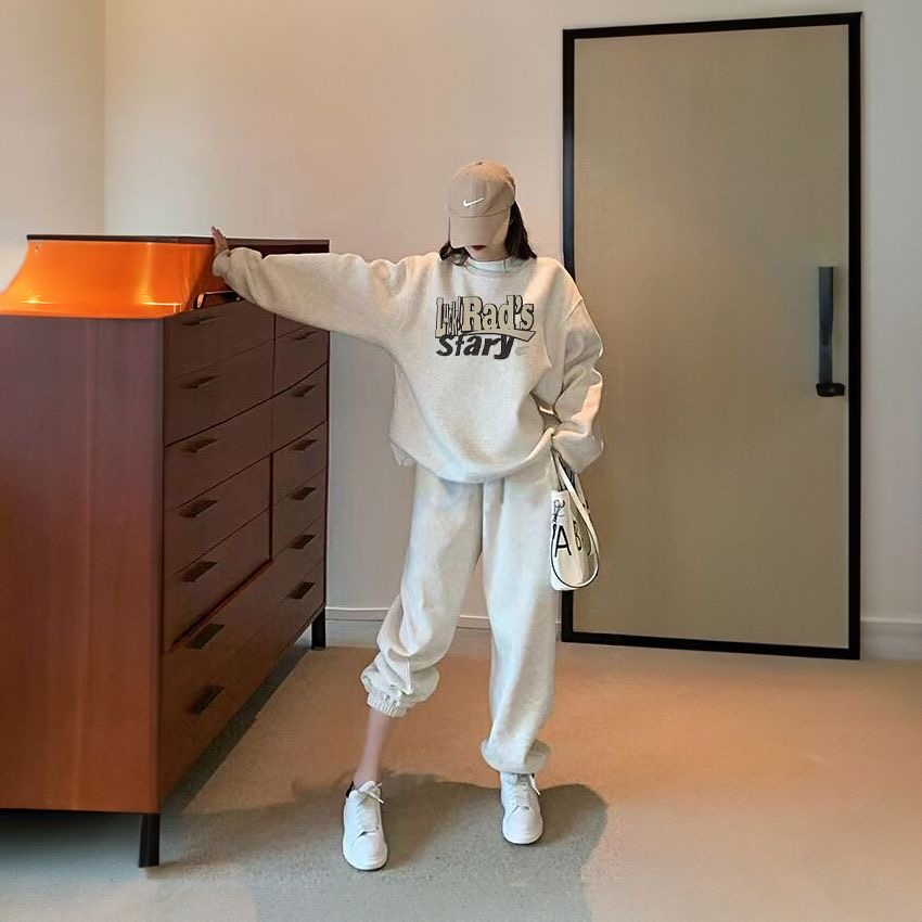 套裝女寬鬆休閒時尚運動服秋冬新款字母印花衛衣長袖兩件套潮
