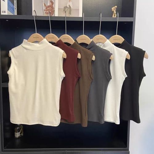 Half turtleneck round neck black sleeveless top for women 2023 early autumn Korean style versatile slim short pullover cashmere vest