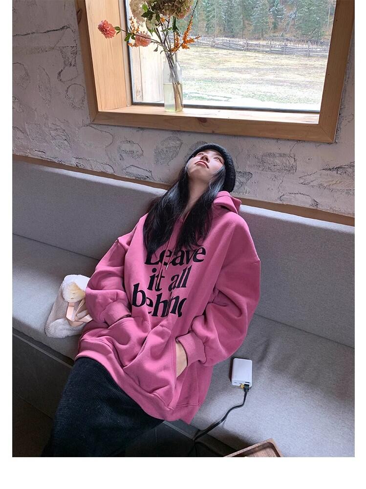 新款大碼韓版休閒華棉複合薄款310克/加絨410克秋冬裝衛衣女印花