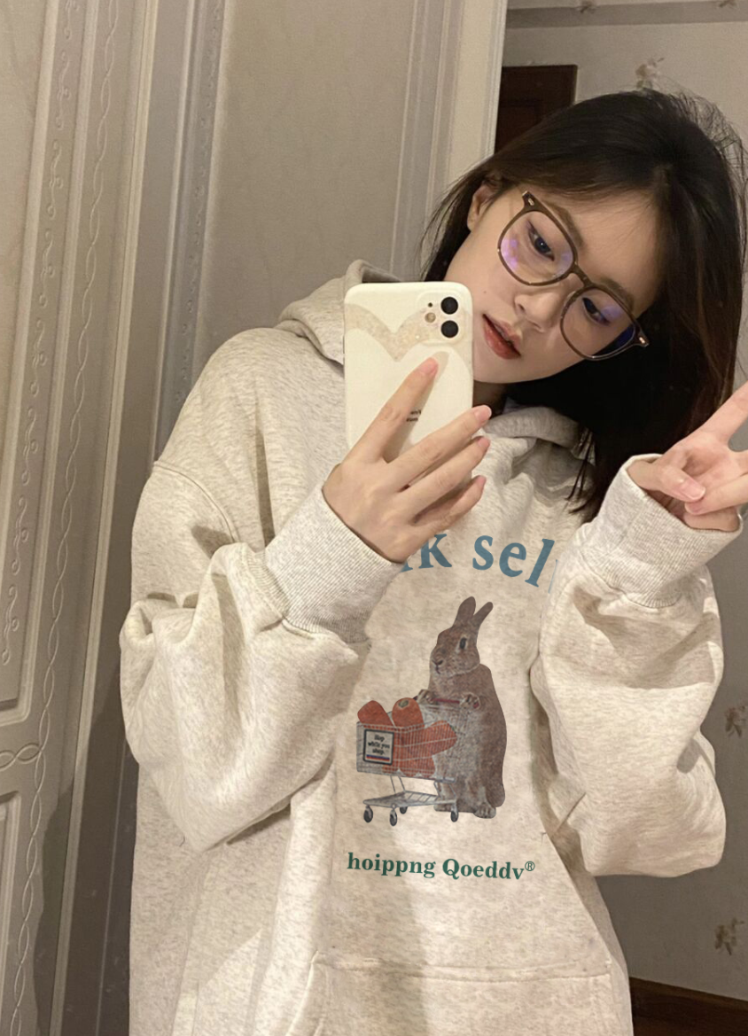 韓版大碼華棉複合薄款310克/加絨410克秋冬裝衛衣女印花