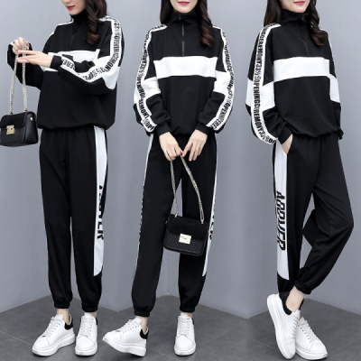 250g plus velvet large size women's clothing fat mm middle school students slim two-piece spring and autumn sportswear suit