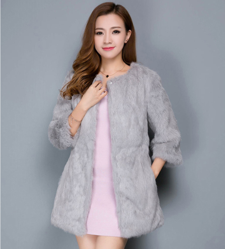 Fur coat women's winter wear  new fashionable young rex rabbit fur mid-length coat plush coat