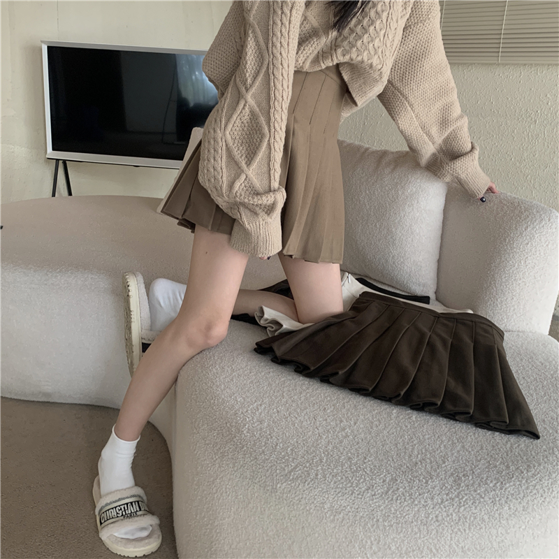 實拍 新款呢子韓版高腰顯瘦百褶裙短裙半身裙女