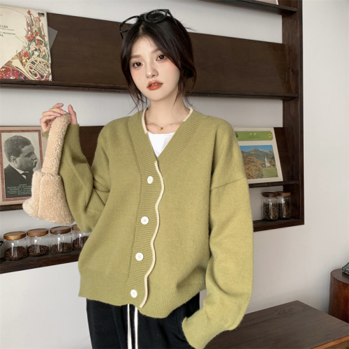  new autumn retro knitted cardigan top design niche loose soft and waxy slim sweater jacket