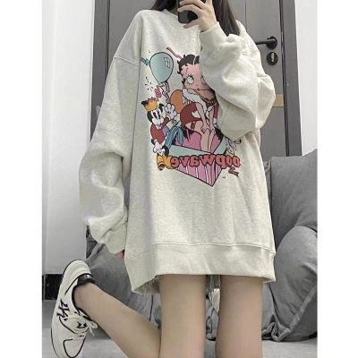 Harajuku BF thickened velvet pullover round neck sweatshirt for female students salt loose top autumn and winter coat lazy style
