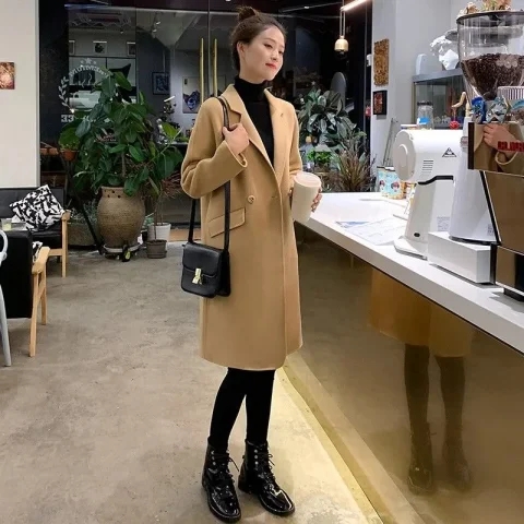 駱色羊絨大衣女秋冬2023年新款百搭氣質高端小個子毛呢外套潮