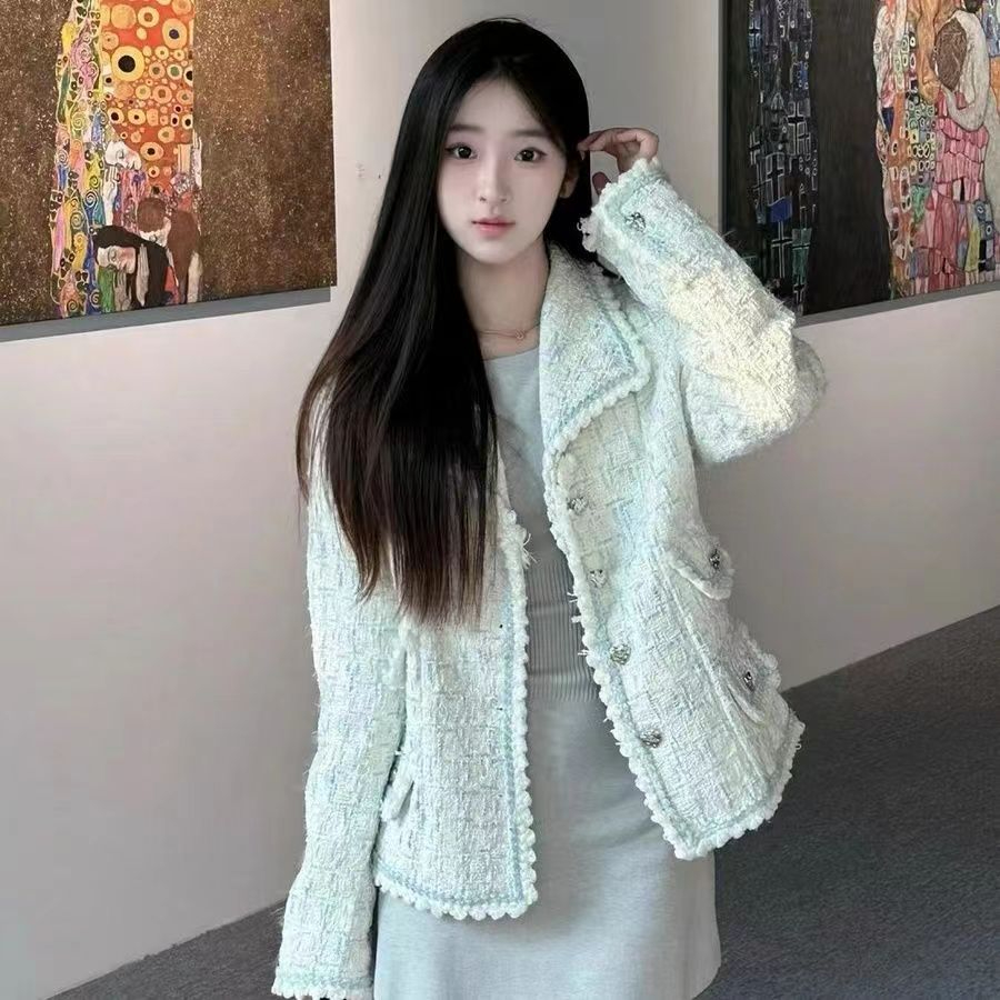 小香風翻領愛心紐扣外套女2023秋季新款法式時尚氣質百搭短款上衣
