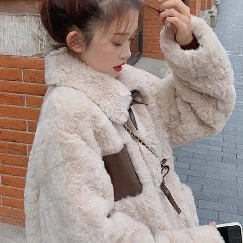 Lamb wool jacket for women, street plush, thickened, casual, versatile, autumn and winter, Korean version, new bow-knot cotton coat, trendy cotton coat