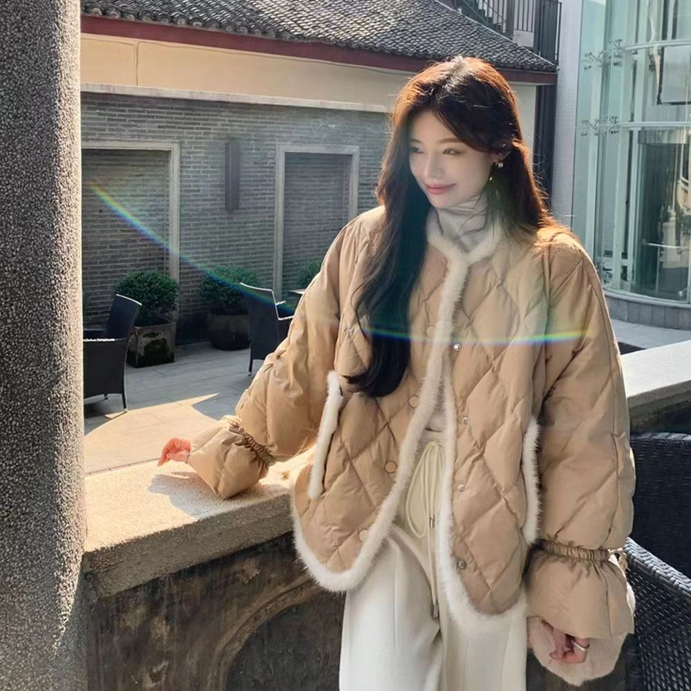 菱格羽絨棉服女冬季設計感小眾輕薄棉衣新款2023高級感短外套