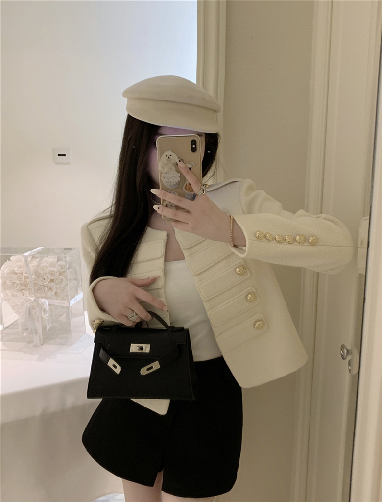 小香風氣質名媛短外套女2023秋季新款設計感長袖正肩外搭編織上衣