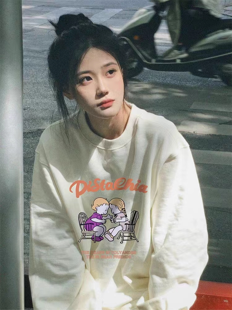 薄款華棉牛奶絲 加絨華棉銀狐絨 圓領印花衛衣女情侶質量