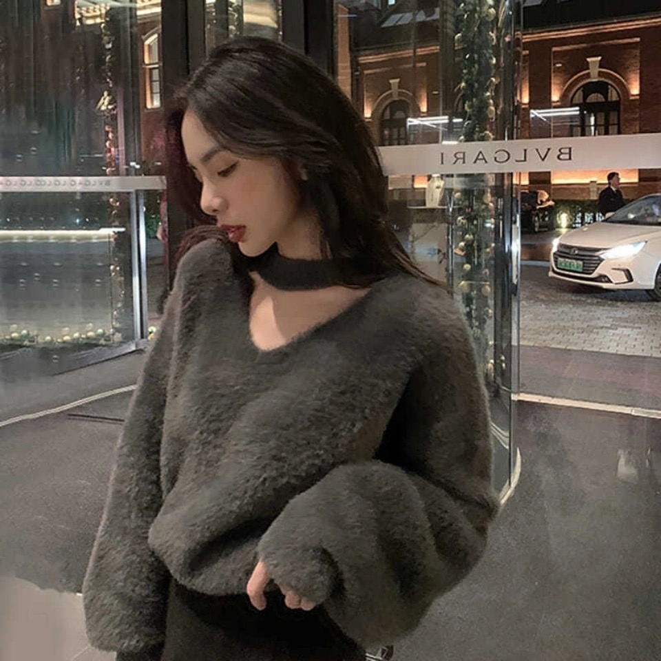 天貓品質新款不掉毛水貂絨女慵懶風秋冬紅色毛衣女寬鬆外穿