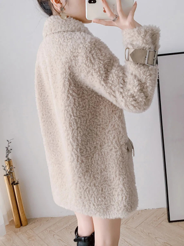 羊羔毛羊剪绒外套2023秋季新款韩版时尚中长款加厚保暖羊羔毛大衣