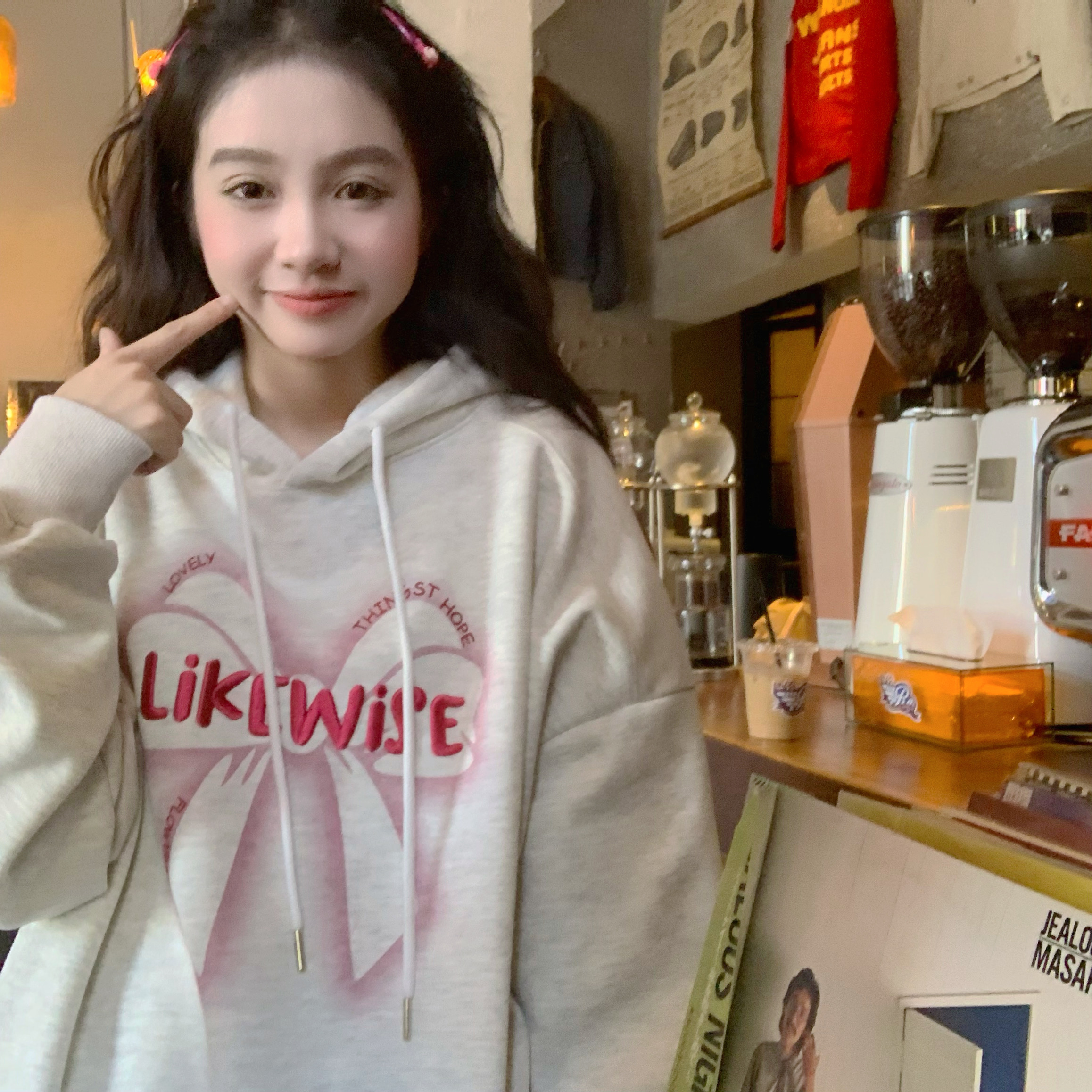 Bow letter embroidered hooded outer sweatshirt for women new loose Korean style fashion versatile top for age reduction