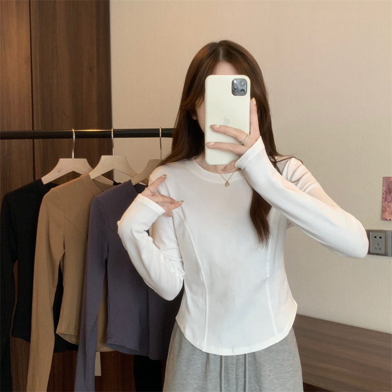 Designed long-sleeved T-shirt women's new autumn Korean style irregular top hot girl slim versatile bottoming shirt trendy