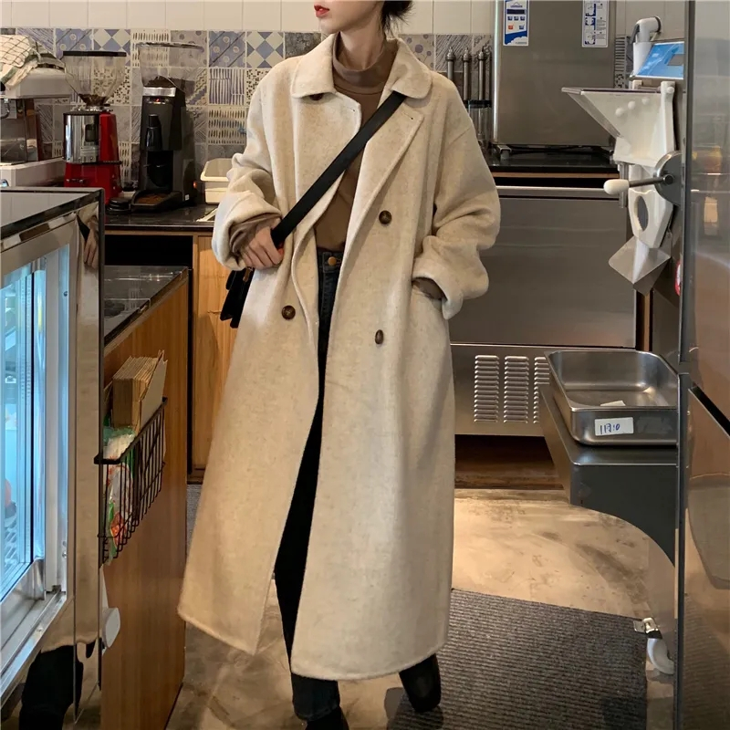 韓版毛呢大衣女2023秋冬新款流行中長款寬鬆百搭小個子呢子外套潮