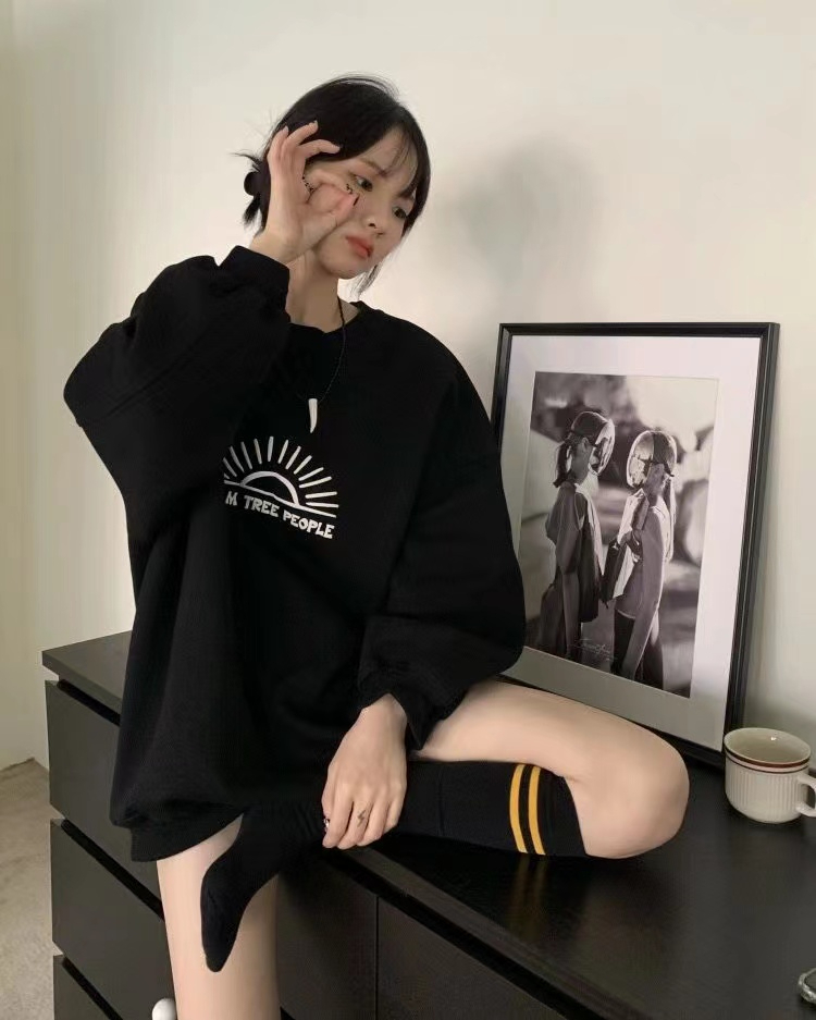 250g David's sweatshirt plus velvet thickened round neck sweatshirt for women Korean style loose long-sleeved top student jacket