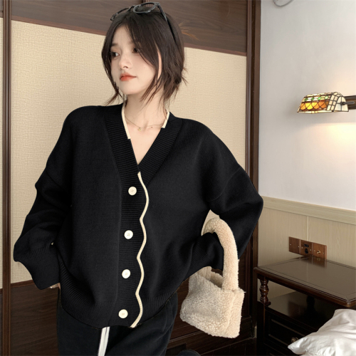  new autumn retro knitted cardigan top design niche loose soft and waxy slim sweater jacket