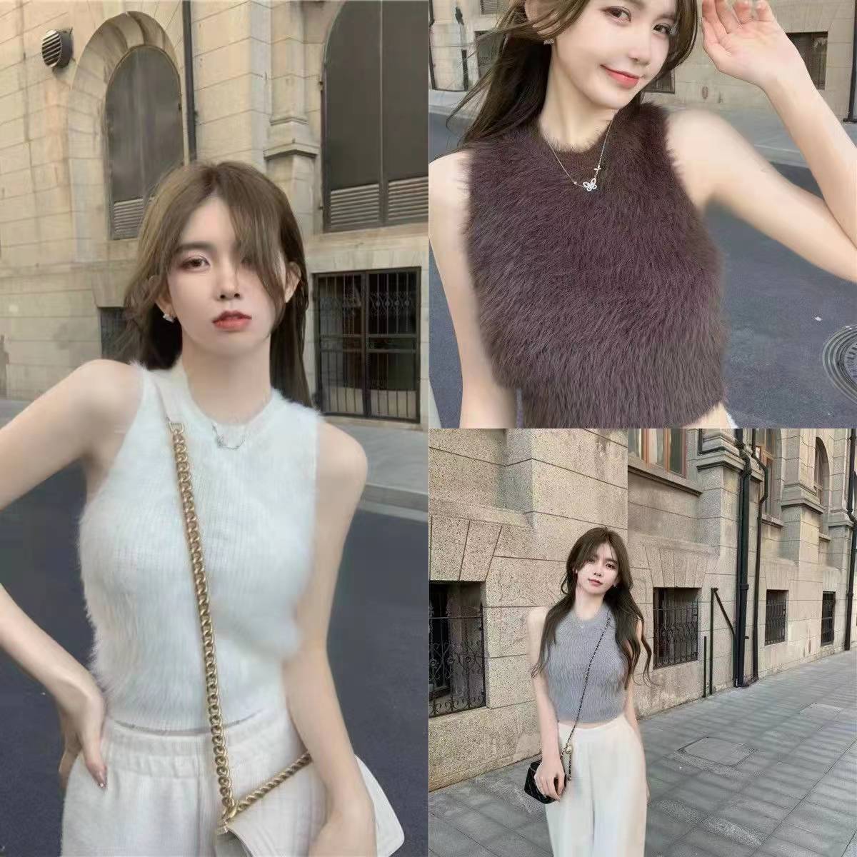 2023法式別致貂絨美背背心女秋冬抹胸外穿ins甜辣風短款上衣