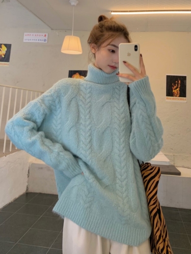 Korean-style soft and fluffy high-neck sweater for women, autumn and winter thick and loose innerwear,  new casual knit base shirt