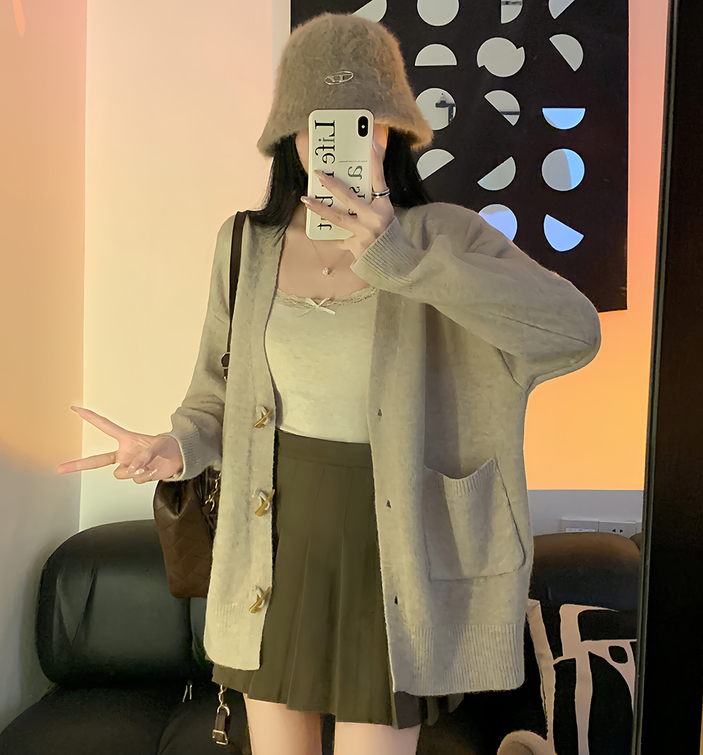 Actual shot ~ Gentle wind soft waxy sweater jacket women's cardigan autumn and winter oversize lazy style knitted top