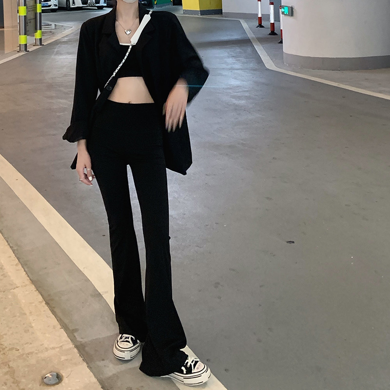 Stretch Slim Fit Slightly Flared Suit Casual Pants Women's Spring Black High Waisted Slim Trousers Wide Leg Floor-Mopping Flared Pants