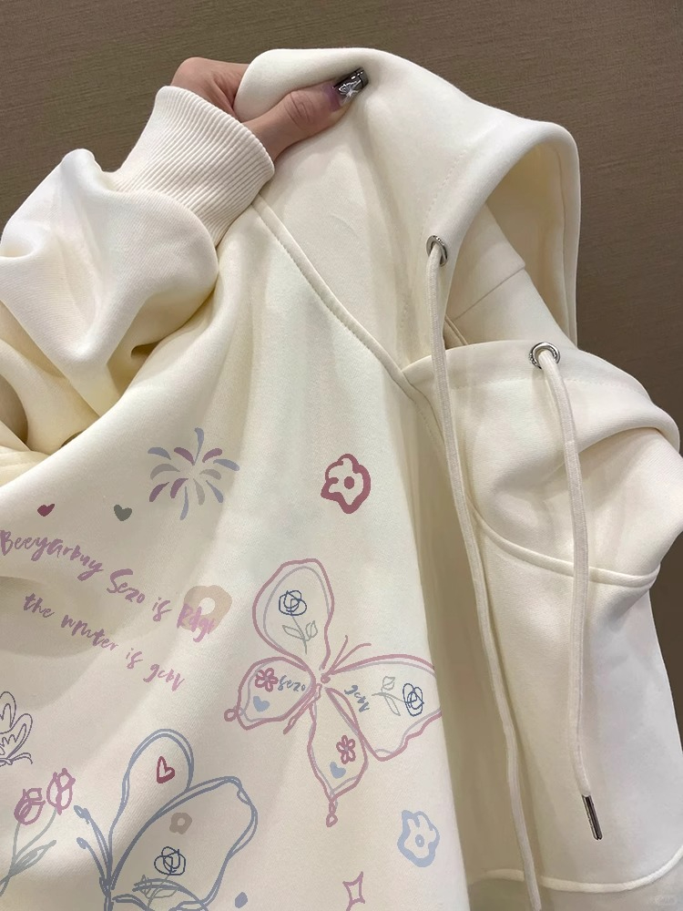 防棉華棉複合牛奶絲300克/銀狐絨400克連帽衛衣女