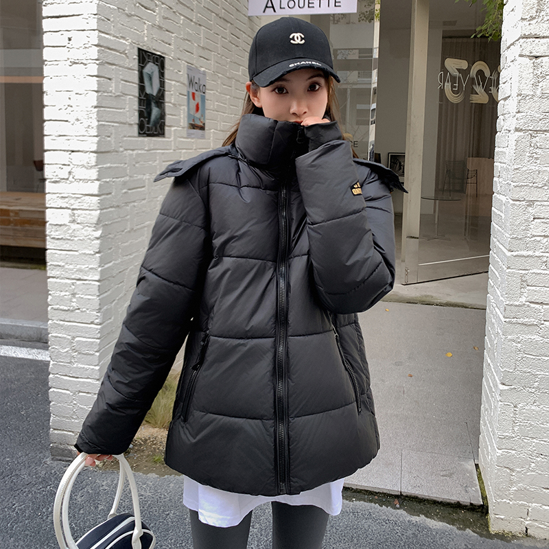 黑金羽絨服女短款oversize棉衣2023冬季新款寬鬆加厚情侶棉服外套