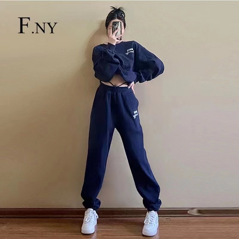 美式寬鬆顯瘦運動服套裝女學生休閒衛衣女春秋時尚網紅兩件套