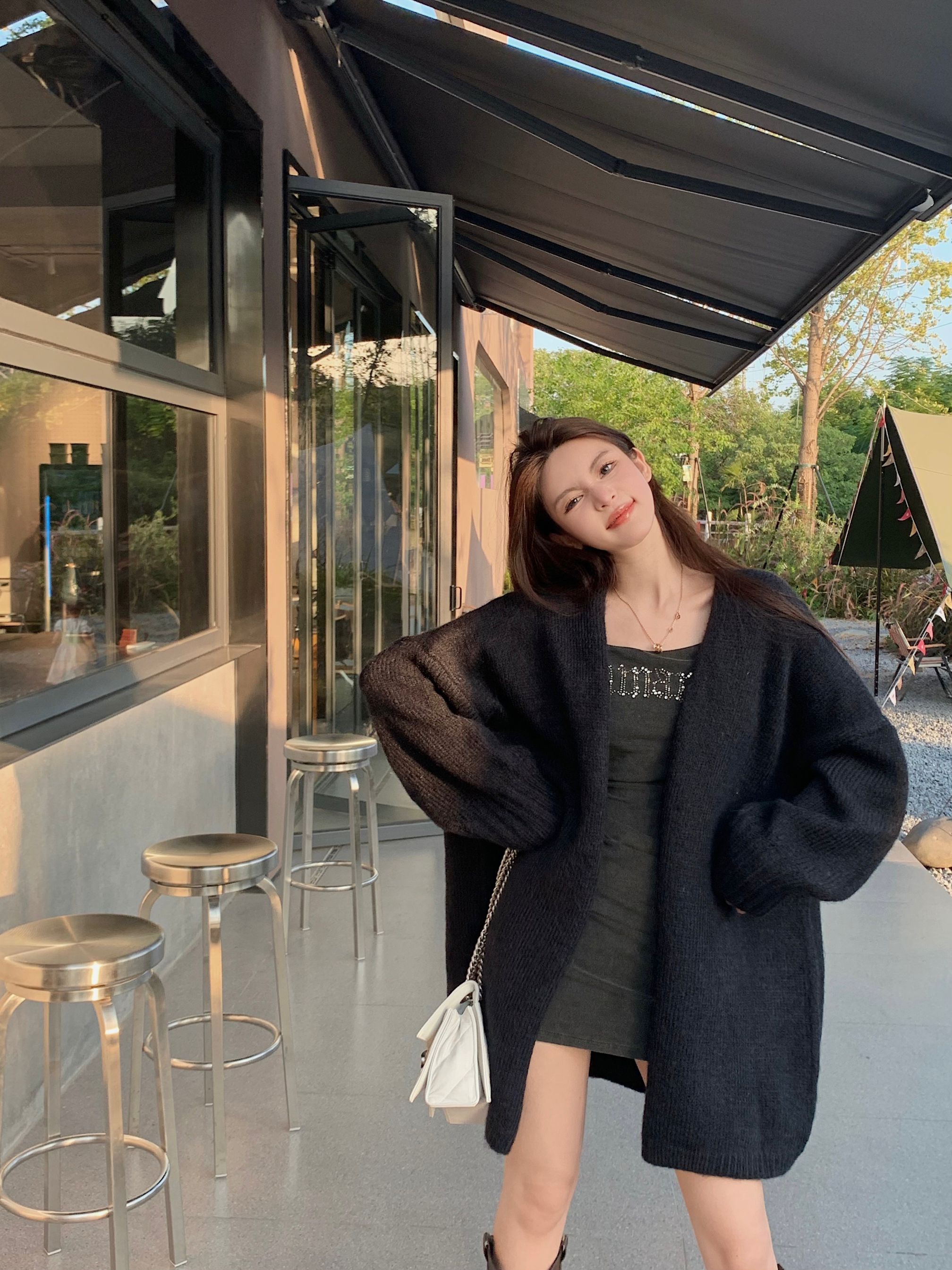 Actual shot~Loose, flesh-covering, stylish and thickened large sweater cardigan, lazy style mid-length coat