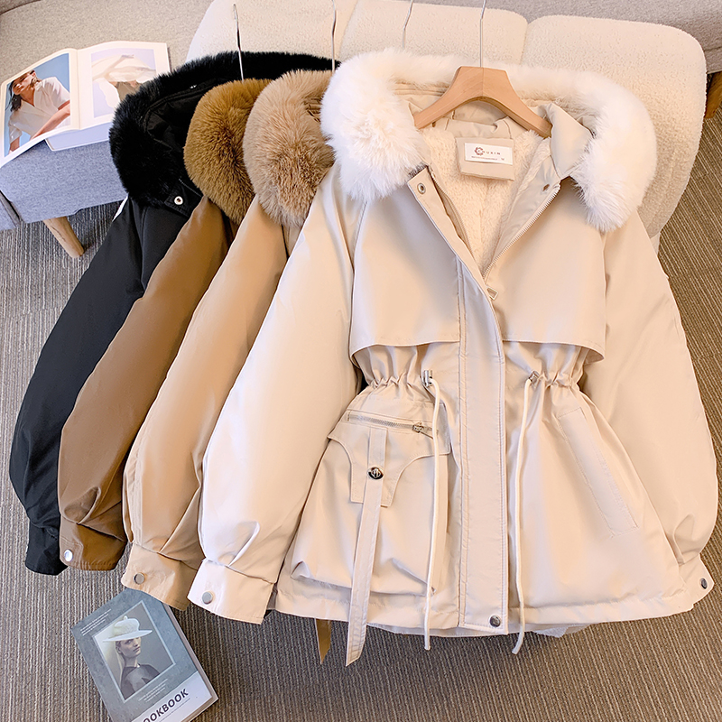 派克服女中長款收腰顯瘦連帽大毛領加絨棉服大碼韓版秋冬外套保暖