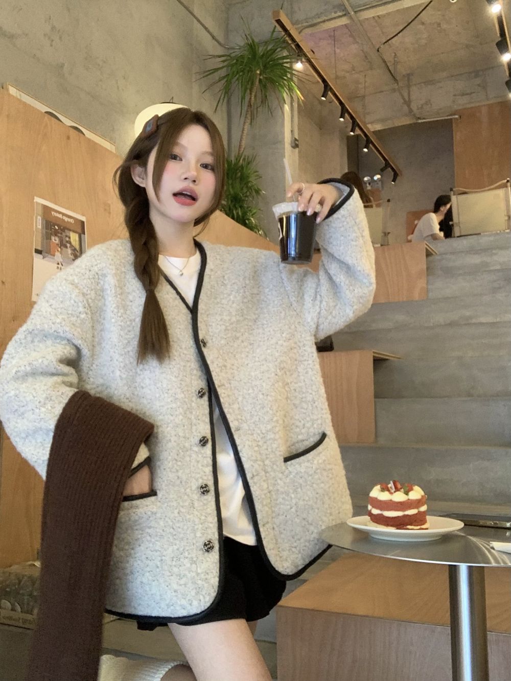 實拍三標齊小香風羊羔毛外套女百搭單排扣皮毛一體上衣