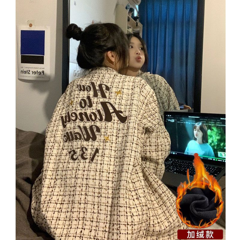 小香風刺繡格子春秋短外套設計感小眾長袖上衣