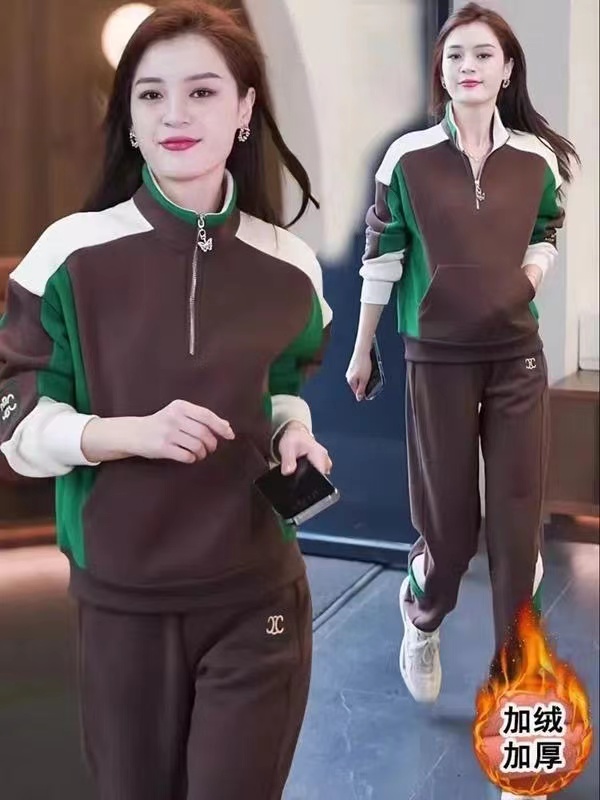 Thick velvet casual sports suit for women in autumn and winter new fashion loose and foreign style age-reducing two-piece set for women
