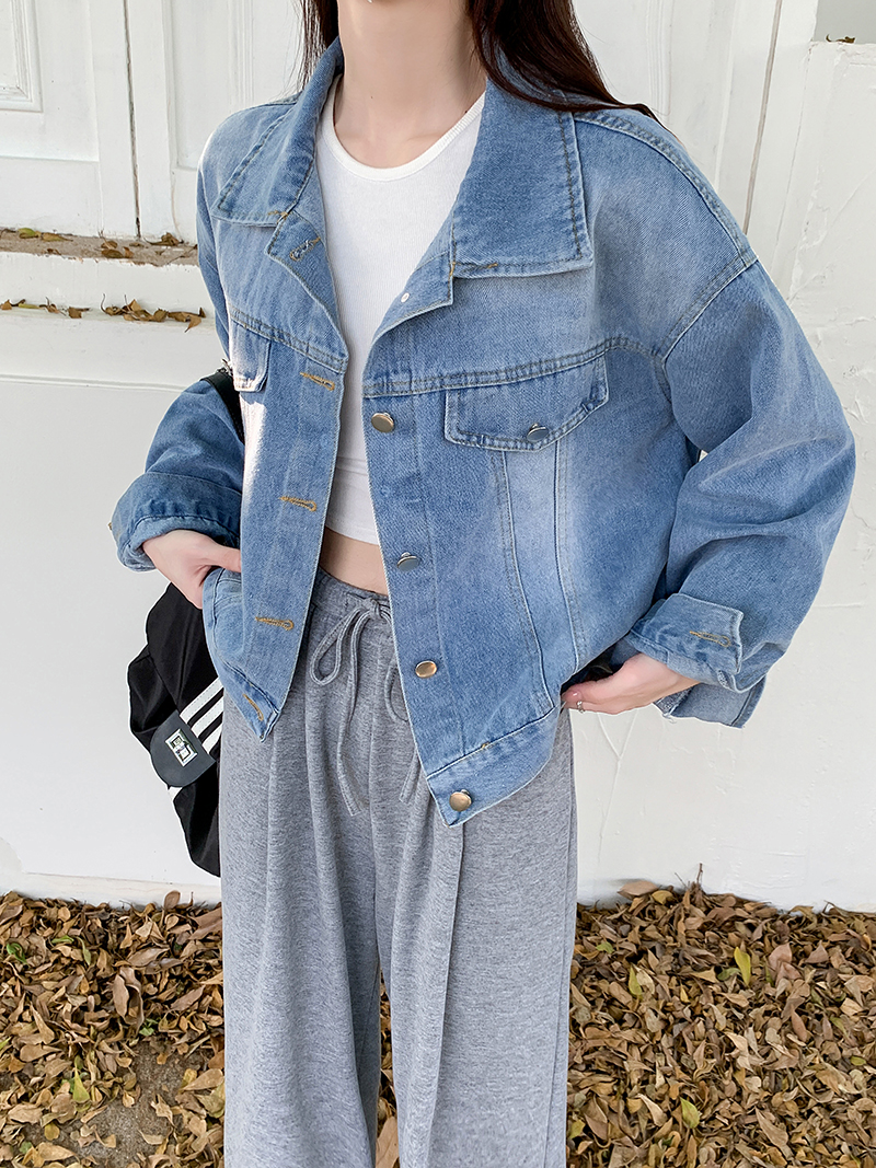 Real shot ~ 2023 new autumn short denim jacket for women Korean style loose casual outer top ins trend