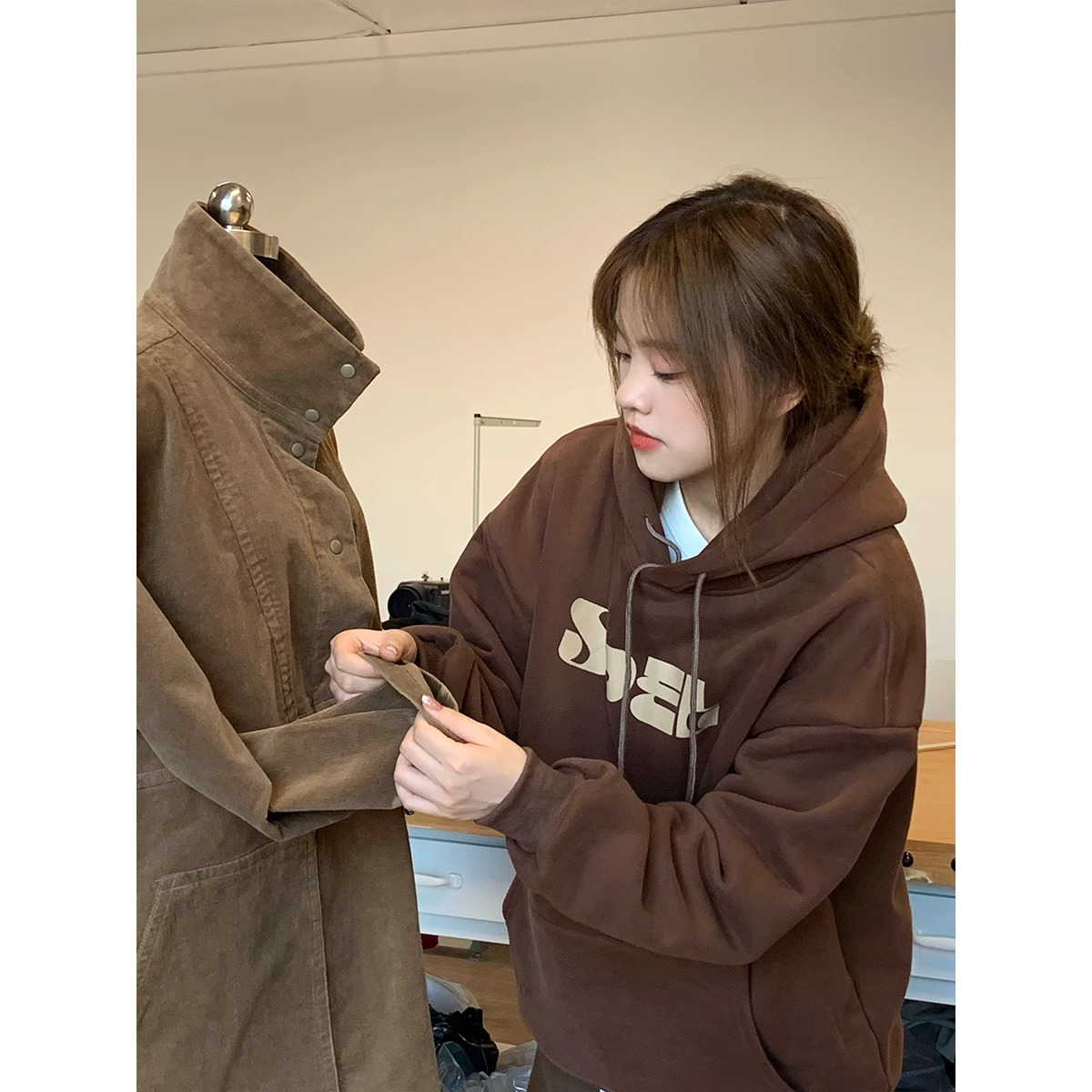 2023新款韓版大碼華棉複合薄款310克/加絨410克秋冬裝衛衣女印花