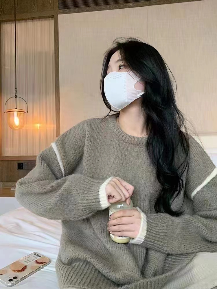 JHXC 氛圍感軟糯套頭毛衣女秋冬2023新款寬鬆慵懶風圓領針織上衣
