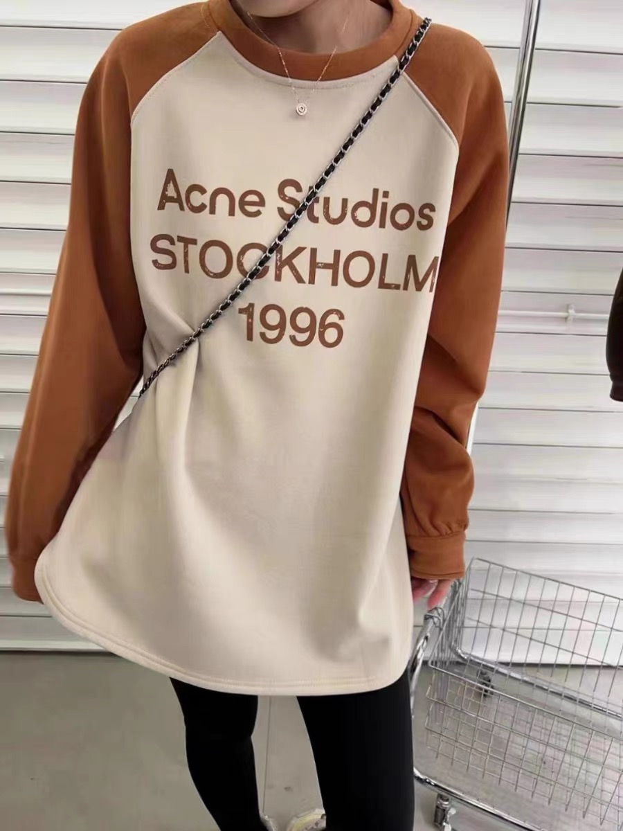 2023 Winter Loose Letter Printed Round Neck Velvet Thickened Mid-Length Long Sleeve Sweatshirt Women's Versatile Top