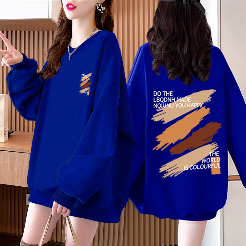 320g pure cotton Chinese cotton composite milk silk graffiti print design round neck sweatshirt for women
