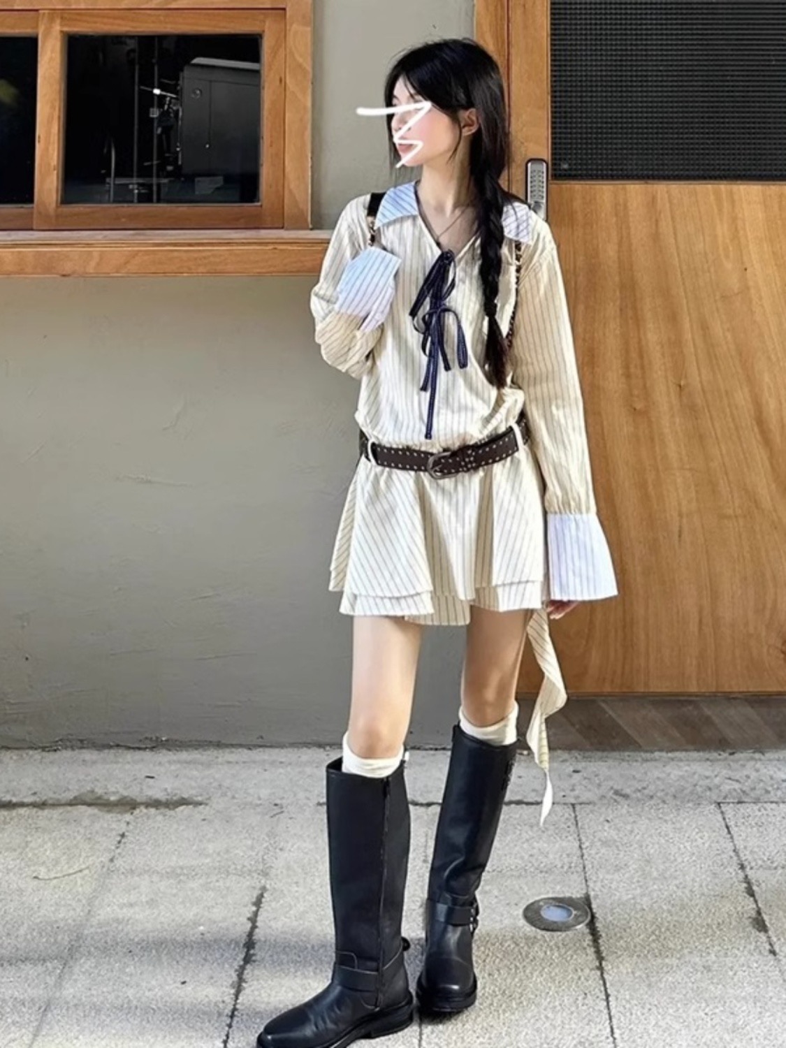 秋裝女2023新款連衣裙收腰又甜又辣俏皮活潑小個子時尚女款襯衫裙