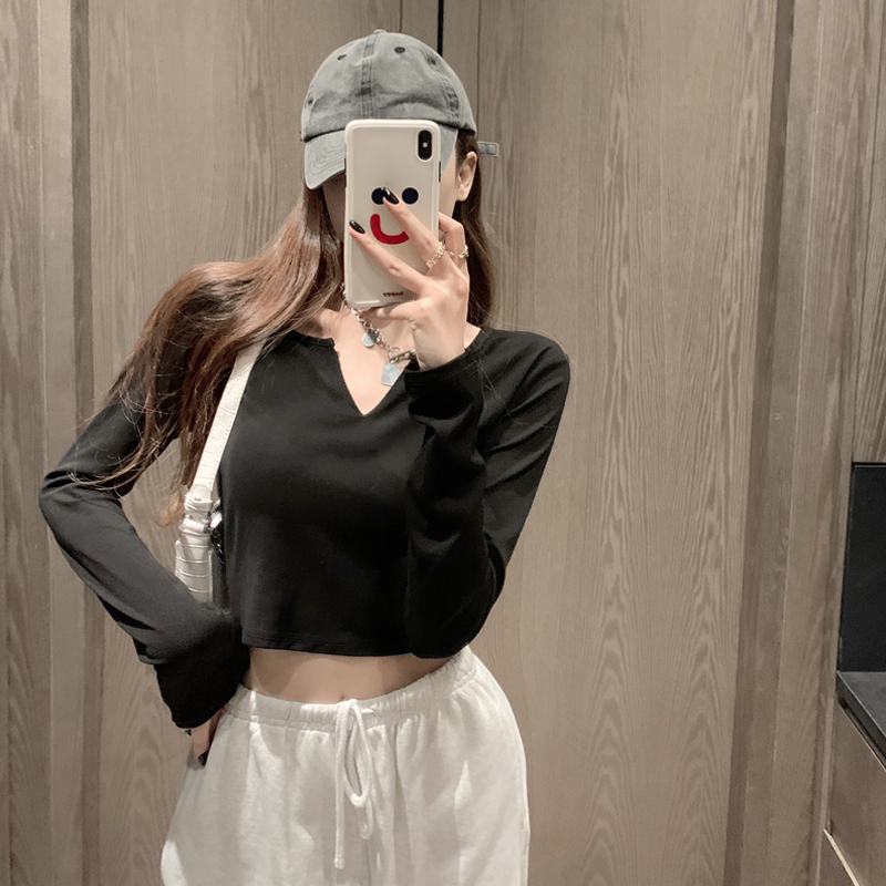 打底衫女式秋冬2023修身短款學生休閒上衣少女潮ins辣妹長袖