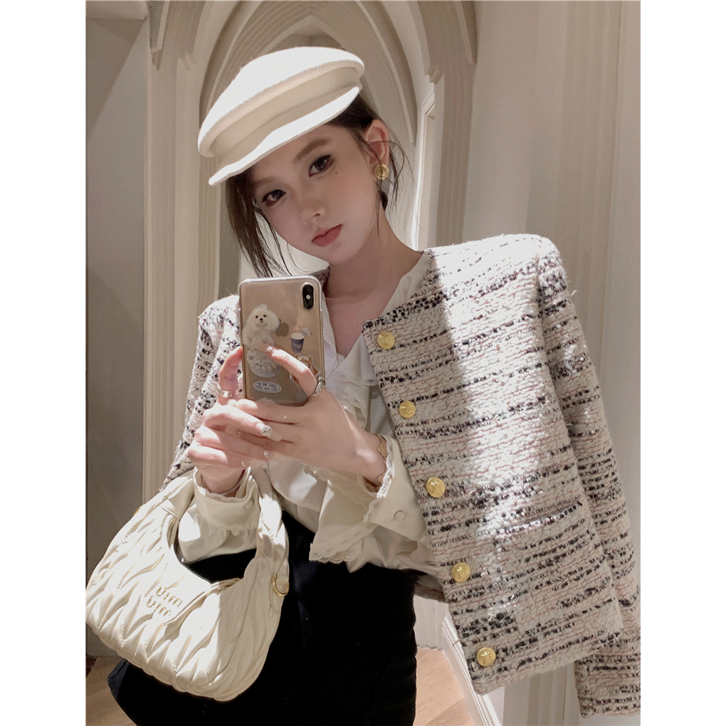 Xiaoxiangfeng tweed short coat women's autumn high-end elegant lady loose short long-sleeved cardigan top