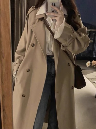 High-end khaki trench coat for women  new autumn and winter this year's popular mid-length coat for small people