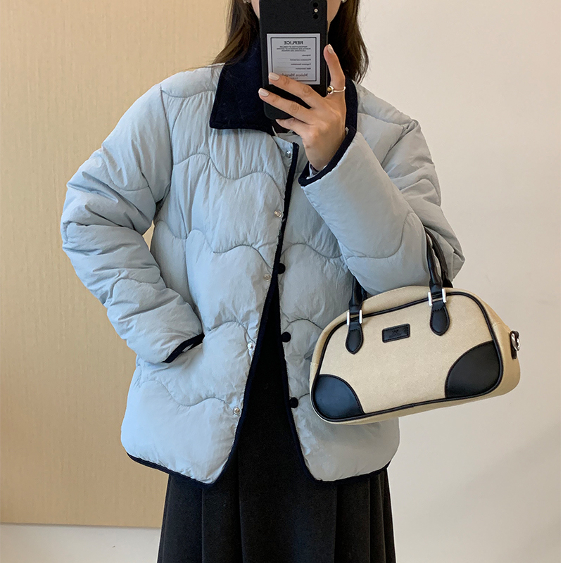 實拍ins輕薄羽絨棉服女燈芯絨翻領短款小香風時尚休閒棉衣外套冬