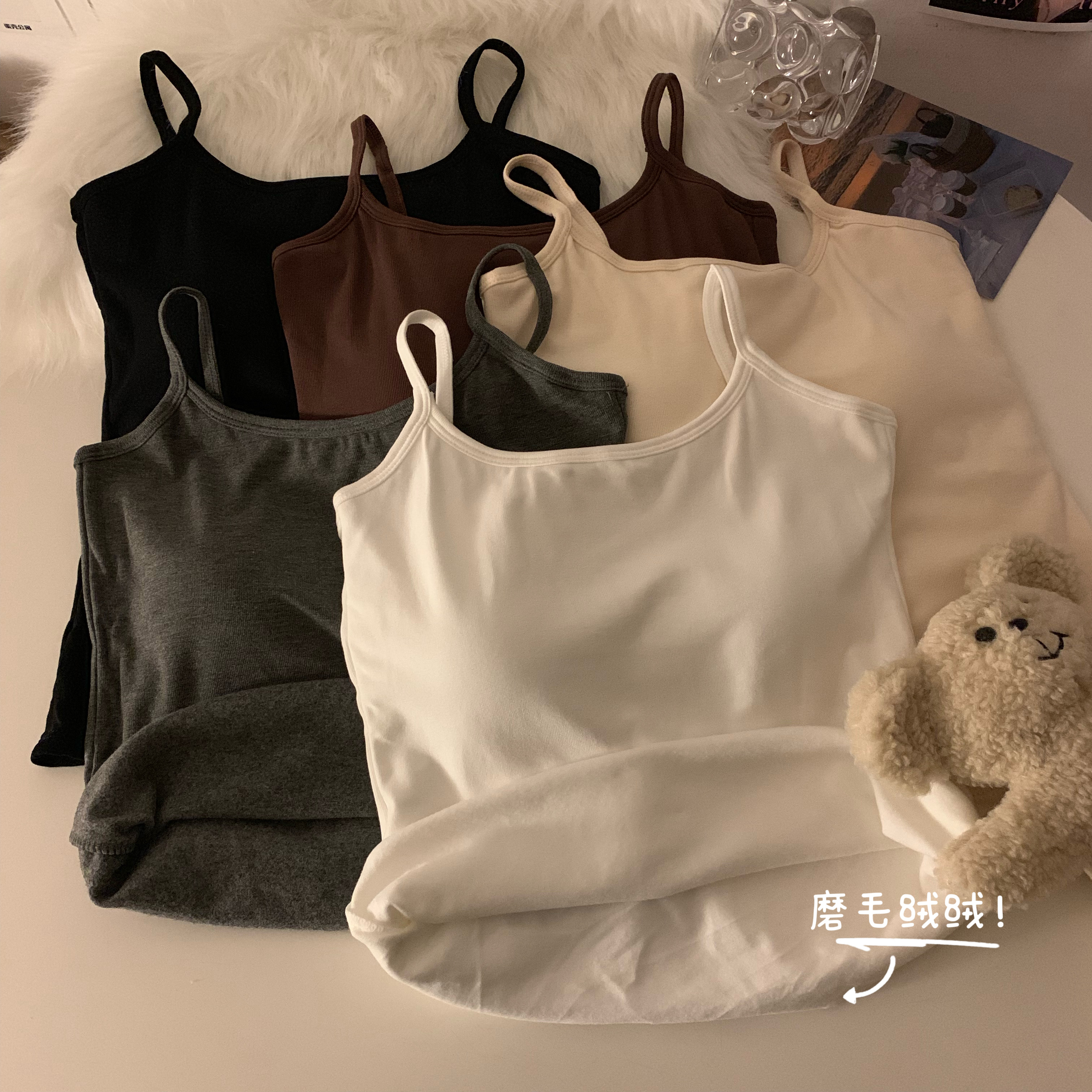 實拍 秋季辣妹外穿無袖打底吊帶背心內搭帶胸墊美背短款上衣