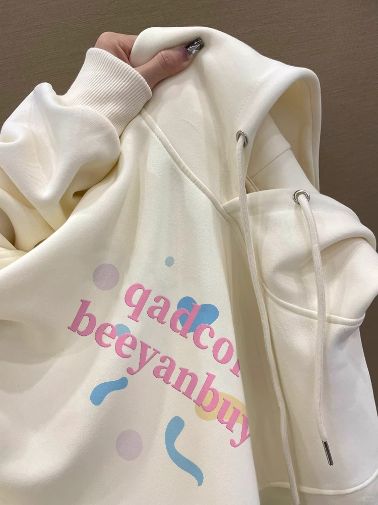 防棉華棉複合牛奶絲300克/銀狐絨400克連帽衛衣女